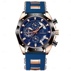 Blue & Rose Gold Chronograph Watch - Lightweight Quartz Movement